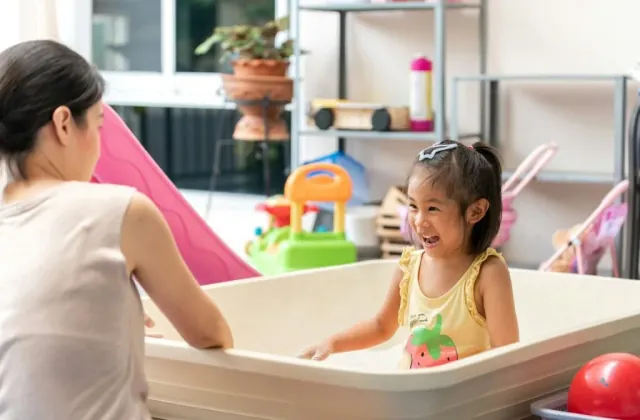A child engaged in a calm communication activity